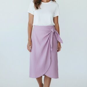 Nautical Resortwear Lilac Lavender Linen Midi Wrap Skirt 12 New Ashley Stewart